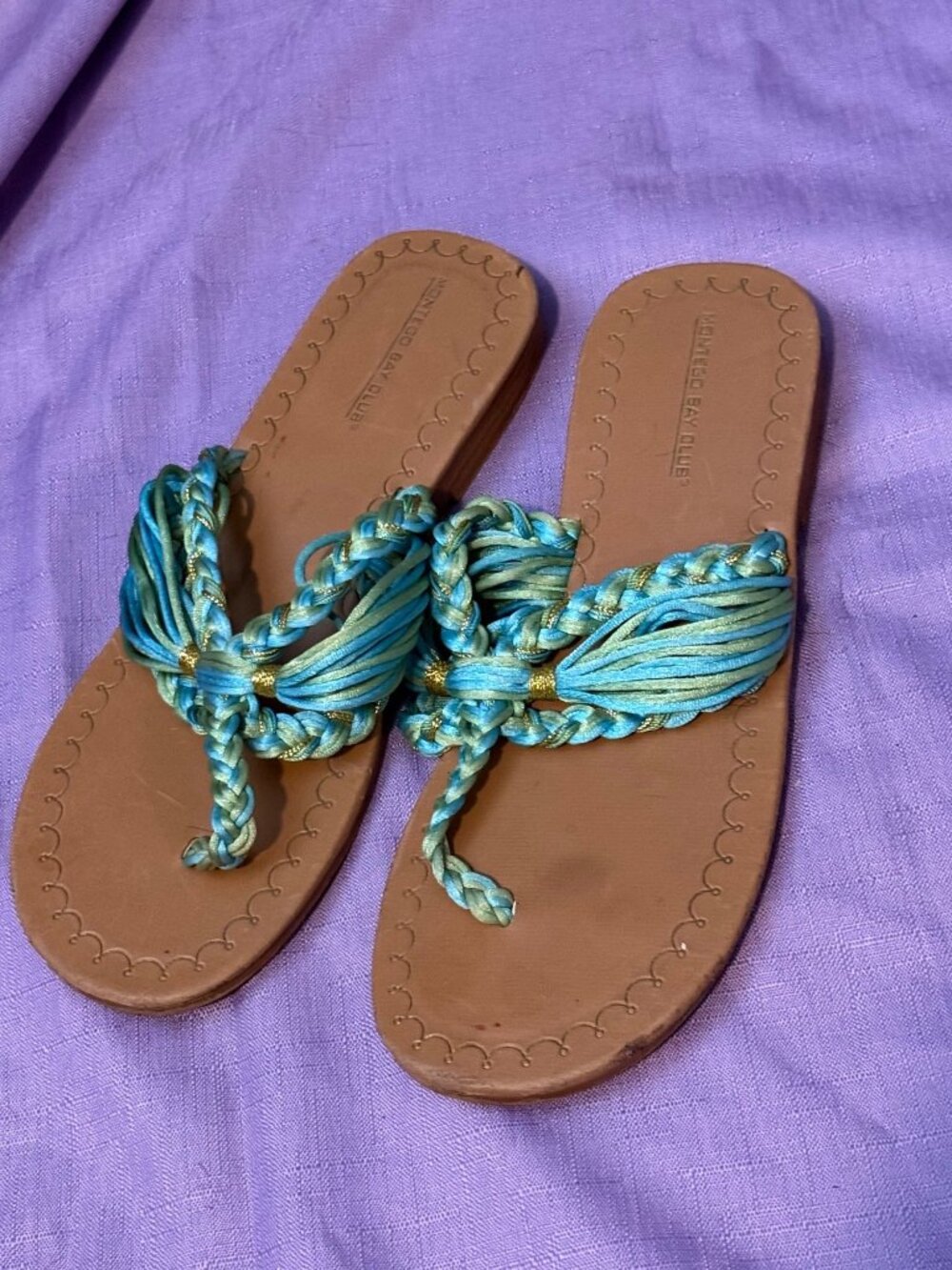Limited Too Braided Slide Sandals – Blue & Teal – Women’s Size 9 – Boho Summer F